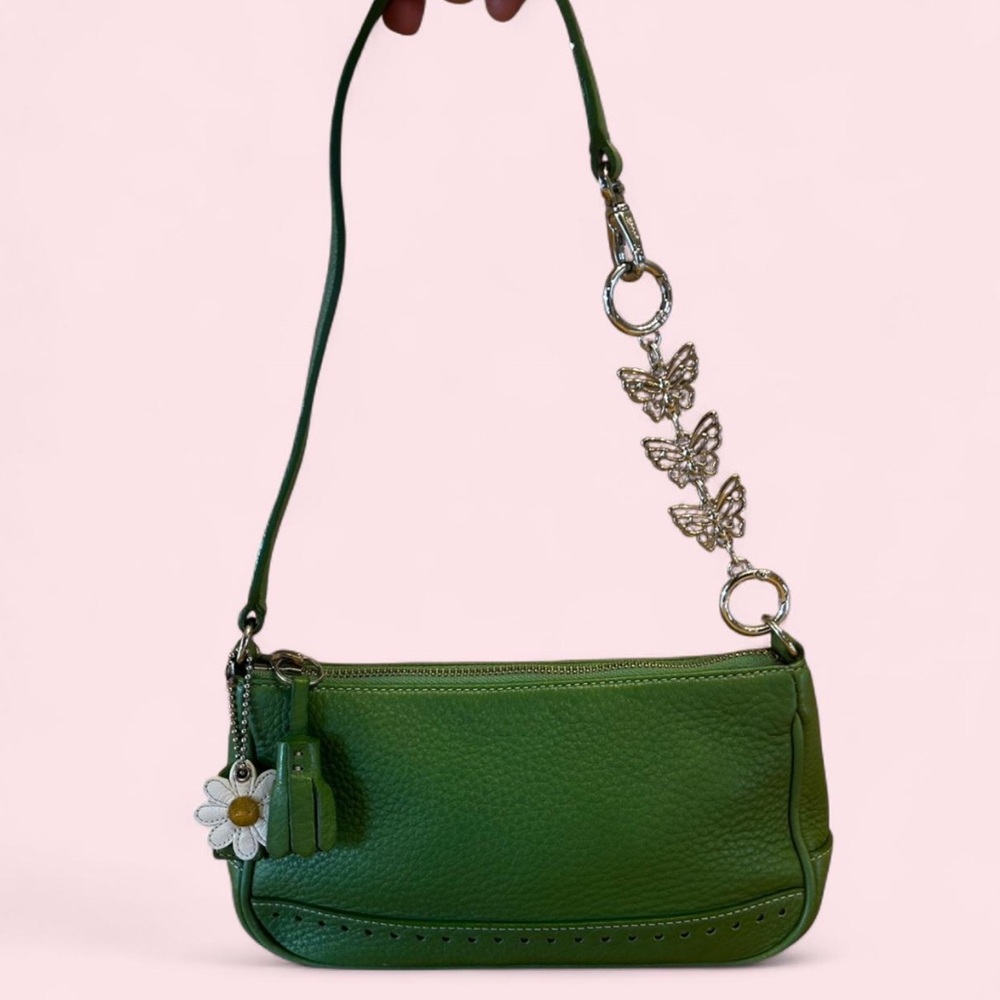 COACH Y2K Rare Vintage Demi Hampton Leaf Green Shoulder Bag Pebbled Leather